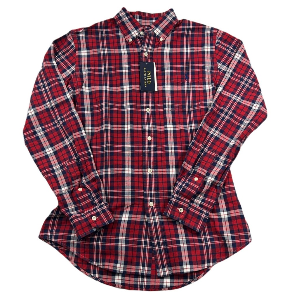 Polo Ralph Lauren Gingham Oxford Shirt Men Small Red Navy Classic-Fit $125 NEW‎